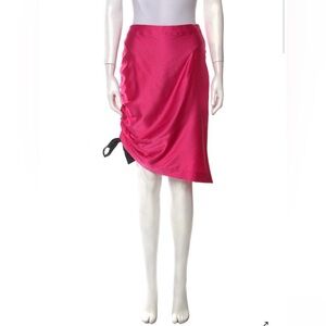 Retrofete Elegant Pink silk asymmetrical Women's Skirt with black bow